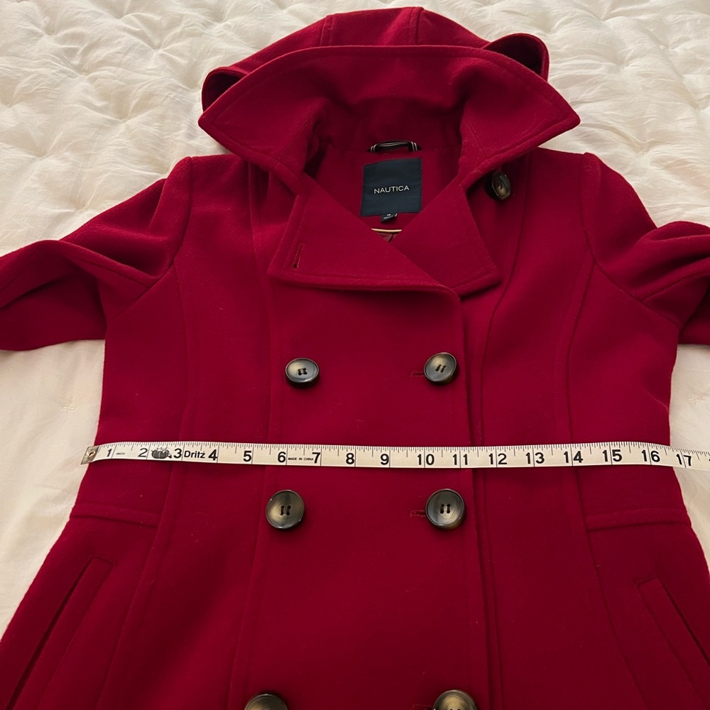 Nautica Women's Vibrant Red Hooded Pea Coat - Picture 8 of 11